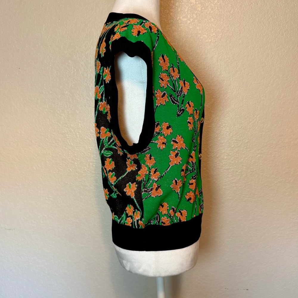 Urban Revivo Color Block Floral Sweater Vest Green Black Sparkly Size 4 - Picture 8 of 13